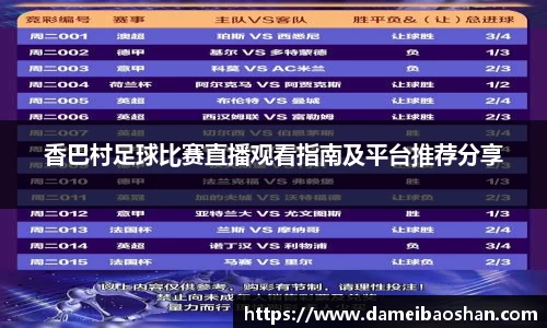 香巴村足球比赛直播观看指南及平台推荐分享
